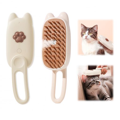 Coollooda猫ブラシスチーム360°回転3In1猫ブラシスチームスプレー付き猫ブラシペットスチーマーブラシUSB充電式静電防止噴霧式長毛・短毛種猫・犬兼用(ホワイト)