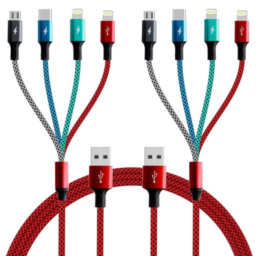 マルチ充電ケーブル3.0A4in1充電マルチUSB[MFi認証]急速充電ナイロン編みライトニ...