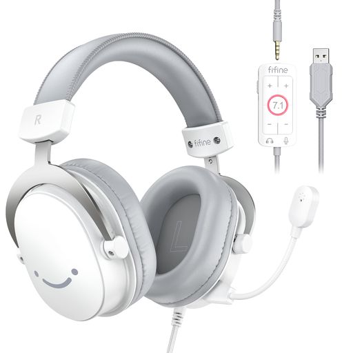 FIFINEゲーミングヘッドセット7.1サラウンドサウンド有線3.5mm/USB接続50mmドライバー脱着式全指向性マイク付きPC/スマホ/NintendoSwitch/PS4/PS5に対応音量調節可能密閉型ゲーム配信実況白