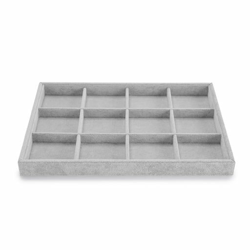 Oirlvジュエリートレイベルベット大きい12区画腕時計バングルネックレス収納ディスプレイ高級おしゃれ適格請求書に対応P00102(グレー)