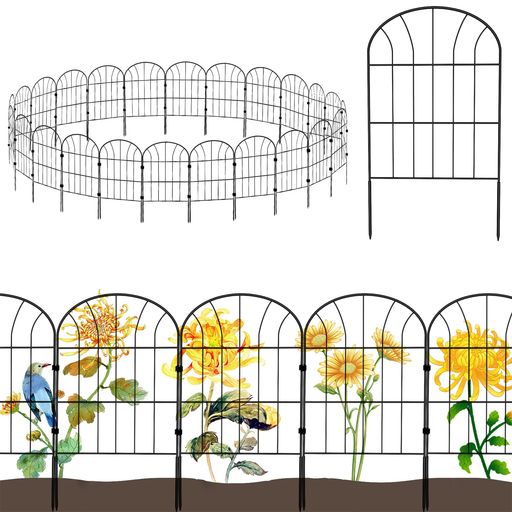 MITOUERガーデンフェンス25枚セットアイアンフェンスブラック防錆植物や花を保護花壇菜園柵塀庭犬ガー..