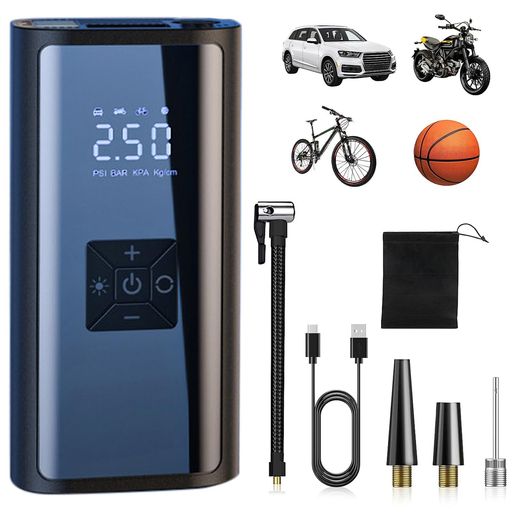 Aumotop電動空気入れ6000mAhコードレス車自転車電動エアーポンプタイヤインフレーター急速充填、高精度空気圧、正確な圧力デジタル表示自動停止LEDライト付き小型軽量持ち運び車用インフ…