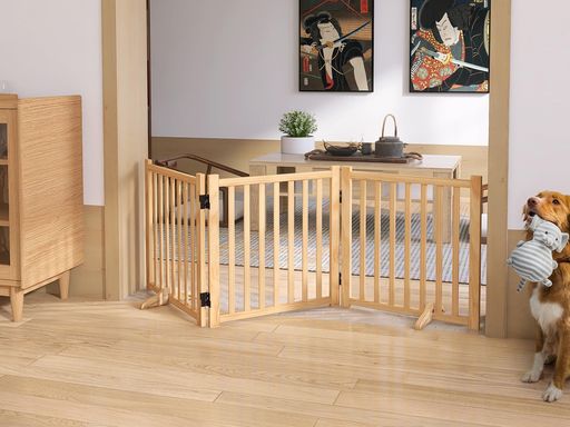 木製自立式ドッグゲート(3枚、高さ58cm長さ175cm)