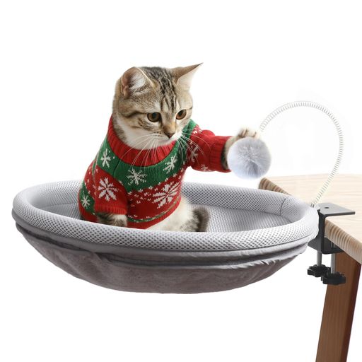 RASSR卓上猫ベッド猫じゃらし付きデスククランプ式落下防止肌触り良い...(4.0)