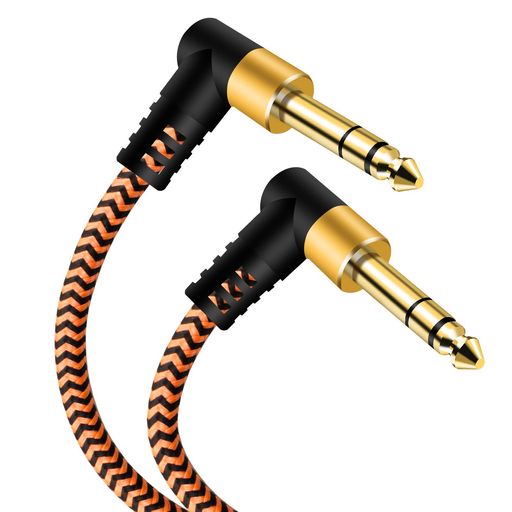 6.35mmギターケーブル 1m,1/4”TRSケーブルナイロン編組マルチシールド6.35mmステレオジャック90度直角オスから90度直角オスバランスオーディオケーブル。 (1m)
