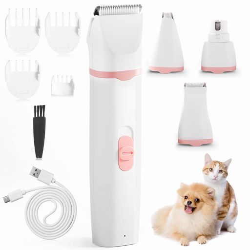 ペット用 【1台4役の多機能バリカン】Sazuik 犬用バリカンは超高品質ステンレス製で付け替え可能な刃ヘッド(4種類刃ヘッド)の設計を採用しており、ペットの全身/足裏/顔/耳周りの毛をトリミングできます。さらに、付属のアタッチメントが4種類付属しており、毛の長さを調整できます。さらに重量は228g、自宅でも一人で気軽にトリミングできるので、ペットサロンに行かなくても低コストでプロの仕上がりを楽しめます。ペットのお手入れを一台で済ませたい方におすすめです。 【静音で愛犬愛猫も快適】ペット用バリカンはペットをびっくりさせない静音設計を搭载しており、モーターの騒音と振動を最小限に抑え、ペットのトリミング中に静かで快適な環境を提供します。動作音が気になりにくいため、大きい音が苦手なペットも嫌がらず、トリミングのプロセスを楽しむことができます。ペットとの特別な時間をよりリラックスして過ごせる静音機能をお楽しみください。