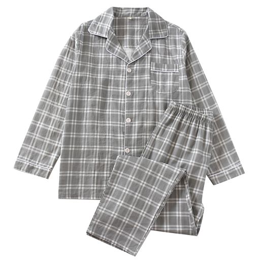 [SETOM]パジャマメンズ綿100%ガーゼ長袖ルームウェア上下セットゆったり柔らか吸汗通気快適シンプル肌に優しい軽量入院着部屋着寝間着春夏秋(JPアルファベットXLグレー)