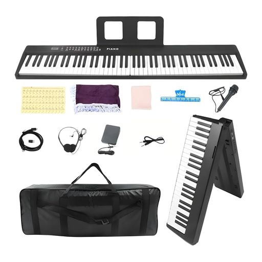 HZDMJ 電子ピアノ 88鍵盤 折り畳み式 電子 ピアノ 充電型 MIDI対応 200種音色 二つステレオスピーカ 初心者向け Piano 練習用 イヤホン 日本語説明書 日本語操作ボタン 専用ケース付き コンパク…