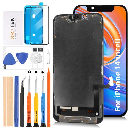 SRJTEK For iPhone 14 液晶パネル 画面交換 incell 近接センサーフレックスケーブル付き ノッチサイズ同等設計 A2882 A2649 A2881 A2884 A2883 タッチパネル LCDデジタイザー 修理パーツ 工具付き
