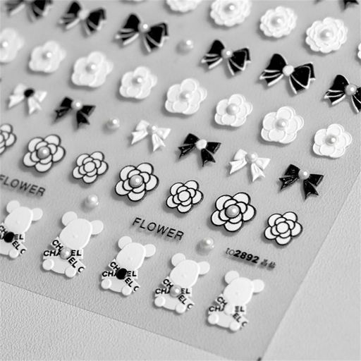 DUOLEIMI ネイルシール 花 2枚 ネイルステッカー リボン ローズ 3D立体感 パール DIYネイルデカール ネイルアート シール 貼るだけ ネイルアクセサリー