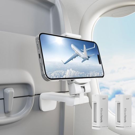 Klearlook 飛行機用スマホスタンド 折畳小型・360度回転 卓上/クリップ式 (2個入り ホワイト)