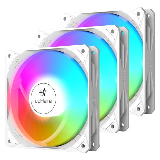 UPHERE 120MM PCケースファン 虹色LED搭載 PWM対応 静音 高性能 4PINコネクタ 3本1セット 白い枠と白いブレード【NT12CF4-3】 UPHERE 120MM PCケースファン 虹色LED搭載 PWM対応 静音 高性能 4PINコネクタ 3本1セット 白い枠と白いブレード【NT12CF4-3】