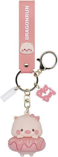 [AIXUAN]かわいいカートゥーンのブタのキーホルダー、ピンクの青いカップルのキーホルダーアクセサリーシリカゲルの車のキーホルダーは女性の女の子に適しています(ピンク)