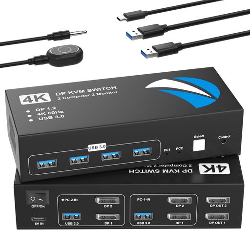 【DisplayPort KVMスイッチ 2入力2出力】DisplayPort KVM切替器は、2台のコンピュータで2台のDisplayPortモニターと最大4つのUSB 3.0デバイス(キーボード、マウス、プリンタ、USBメモリなど)を共有できる便利な製品です。最大4K@60Hzの高解像度に対応し、HDMI 2.0、HDCP2.2/1.4などもサポートしているため、鮮明で滑らかな映像を楽しめます。切り替えは本体のボタンまたは付属のデスクトップコントローラーで行え、デスク周りをすっきりさせながら効率的に作業できます。Windows、Linux、Chrome OSなど幅広いOSや、パソコンなどのDisplayPortソースデバイスに対応しており、プラグアンドプレイで簡単に導入可能です。【重要なご注意】各接続されたパソコンがデュアルディスプレイ表示に対応しており、2つのDisplayPortポートと1つのUSB-Aポートを備えていることをご確認ください。本製品はドッキングステーションおよび追加アダプターケーブルには非対応です。