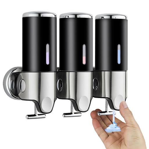 Yuehuam500mlのシャワーソープディスペンサー、壁掛けシャンプー&コンディショナーディスペンサー、接着剤ハンドウォッシュフルイドディスペンサー、3分離チャンバーマニュアルシャワー…