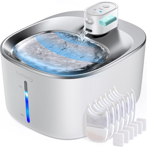 FEELNEEDY 猫 給水器 コードレス 充電式 4L 活性炭フィルター6枚付 スマートペット用循環式自動給水器 センサー 動作検知 3つの給水モード 5重濾過 ワイヤレスポンプ ステンレス製 犬 猫 水飲…