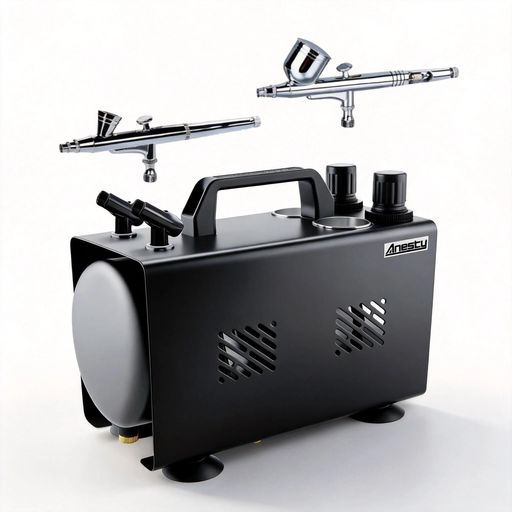 Rakuten - AnestyAHPTrunk2in1エアブラシコンプレッサー2口独立圧力レギュレーター静音タンク付きワンタッチ色替えセット模型・プラモデル塗装用