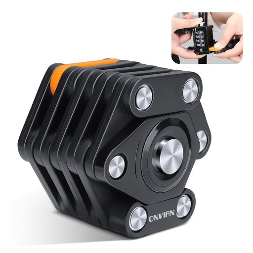 ONVIAN折りたたみ式ワイヤーロック2.6FTチェーンロックバイクロック自転車ロック取り付けブラケット付..