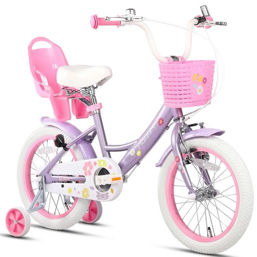 GlercMaggie子供用自転車女の子用キッズバイク幼児乗り練習花柄かご付き補助輪付きこども三輪ぬいぐる..