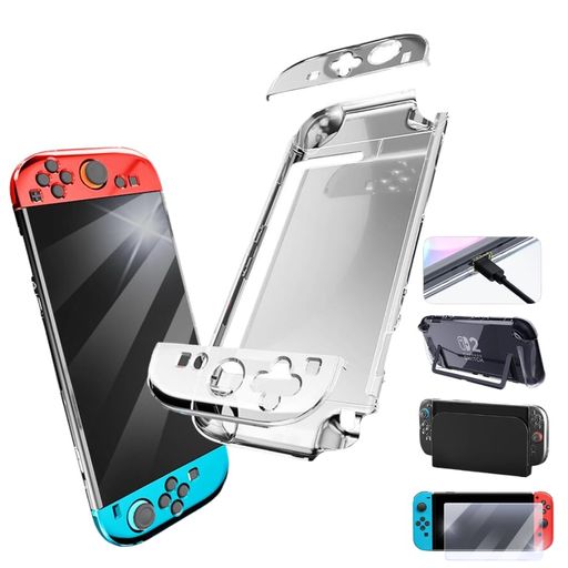 Nintendo用Switch2用ケース保護カバークリア耐衝撃SGS認証直接充電可能ドック対応着脱不要スタンド機能付き軽量薄型0.3mm高透過裸機感覚指紋防止防汚抗菌ナノコーティング強化ガラスフィル…