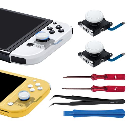 McbazelSwitch有機EL(SwitchOLED)/Switch/SwitchLite用の3Dアナログジョイスティック2枚入りスイッチライトスティック交換修理部品修理ツールキット付きSwitch2は非対応-ホワイト
