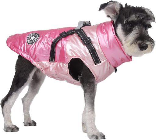 ABRRLO犬服反射ダウンベスト防水ジャケット犬洋服コートペット服冬小中型犬ドッグウエア二つの足防寒厚い可愛い柔らかい猫子犬お散歩お出かけ(ピンクM)