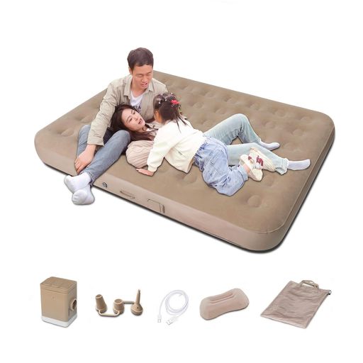 ShyangLiangエアーベッドシングル電動ポンプ内蔵200x150x25cmキャンプベッド厚手来客用電動エアーベッ..