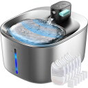 FEELNEEDY猫水飲み器コードレス充電式4L活性炭フィルター6枚付ステンレス製大容量スマートペット用循環式自動給水器センサー動作検知3つの給水モード5重濾過...