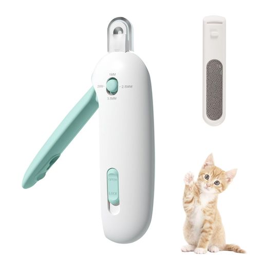 LUPAPA 猫 爪切り ステンレス製 飛び散り防止カバー 切りすぎ防止 隠し爪ヤスリ付き コンパクト 初心者に 安心安全 (ブルー)