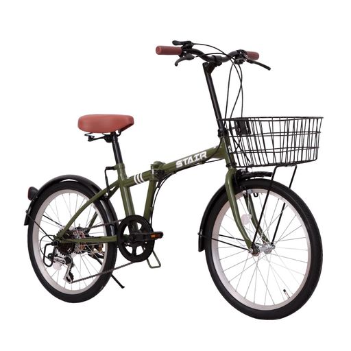 【2023年購入】折り畳み自転車 6段変速 緑 CAMP OUT ワイルダーFDB206（キャンプアウトマットオリーブ