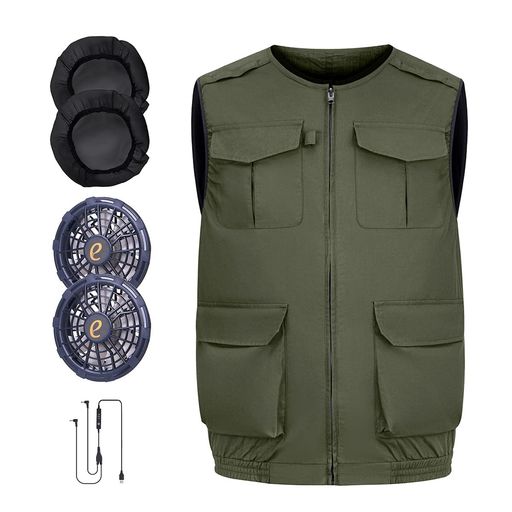 AIDAMAI ファン付き作業服ファンセット付き空冷調節作業服大風量長寿命着心地もっと快適ファン付きウェア防塵カバー付き薄型化·軽量静音省エネー棉100 男女兼用熱中症対策(2XLアーミー…