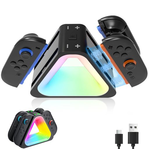 PHYIFLBEY SWITCH 2 ジョイコン用 充電器 ニンテンドースイッチ2 用 4IN1 収納 一体型 充電スタンド 過充防止 RGBライト TYPE-C給電 USB-Cケーブル付属 取付簡単 省スペース 周辺機器 対応 黒
