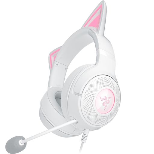 RazerレイザーKrakenKittyV2White個性的なネコミミが特徴で配信時に個性を主張できる有線ゲーミングヘッドセット配信時に反応するライティングRazerChromaRGBHyperClearカーディオイドマイク