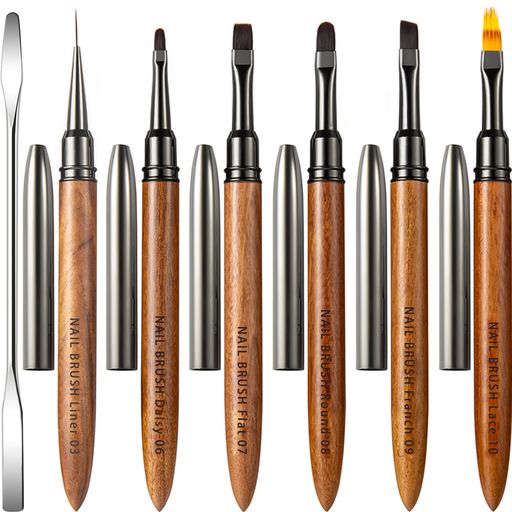 🎨【高品質ナイロン毛星(塗り潰し)柔軟性に優れ】ネイルブラシセットのブラシの毛は新たにアップグレードされた極細糸のナイロン繊維の毛で毛がよく抜けず、毛羽立ちがよくない。また、吸着性、柔軟性に優れ、スムーズに描画でき、跡が残らない。 🎨【高級木製ネイルブラシ星(塗り潰し)快適なグリップ】ネイルブラシは高品質の木製で作られており、木製ペン本体は滑らかで、マニキュアプロセス中に快適なグリップを維持できます。しかも木製素材なのでお手入れも簡単! 🎨【防塵独立キャップ】ネイルアートブラシごとに独立キャップが付いているため、ほこりがブラシの毛につかないように!きれいに! 🎨【耐久性】アロイ筆はボディとブラシの毛をしっかりと固定するように設計されており、簡単に折れて毛が抜ける問題を効果的に防止して耐久性を高めます。 🎨【プレミアムサロン体験星(塗り潰し)実用性の7本セット】6種類のネイルブラシ(画筆の筆先は6種異なるの形状)+ネイルジェルスパチュラ(さまざまな色のネイルジェルを混ぜてお好みの色を作ることができます。