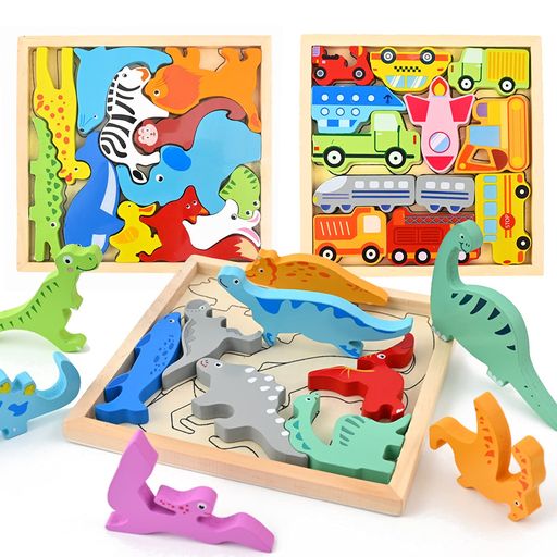 Rakuten - CORPERTOYS木製パズル動物乗り物知恵の板型はめパズル型はめおもちゃ形合わせ動物パズル恐竜パズル乗り物パズル積み木ブロック手先を使う木製おもちゃ女の子男の子クリスマスプレゼント