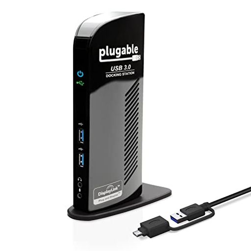 PlugableUSB3.0/USB-C用ドッキングステーション縦置きWindowsおよびMac用-デュアルモニターHDMIDVIVGAポートギガビットイーサネットUSB3.0ポートx2USB2.0ポートx4