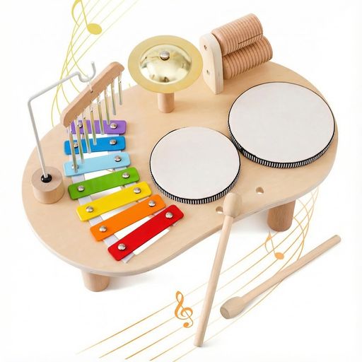 Mamimami Home 楽器 おもちゃ 木製 ドラムセット 子供 木のおもちゃ 音楽 知育玩具 1歳 2歳 3歳 子供用 楽器玩具 指先訓練 男の子 女の子 早期開発 誕生日 プレゼント