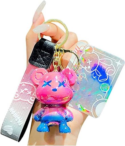 [AIXUAN] 女の子男の子かわいいクマの-グラデーション樹脂キーホルダー携帯しやすいかわいい動物ペンダント金属キーホルダー (パープルブルー)