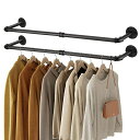 UNHO ハンガーパイプ ハンガーラック 壁付け ハンガーバー 幅92CM 2本セット 壁掛け 洋服ラック ブラック アイアン 頑丈 オープンクローゼット おし...