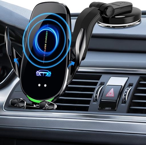 スマホホルダー車ワイヤレス充電15W急速ワイヤレス充電器スマートフォン用車載ホルダー2in1粘着ゲル吸盤&エアコン吹き出し口式兼用安定性360度回転ワンタッチカー用品携帯ホルダー4-7イ…