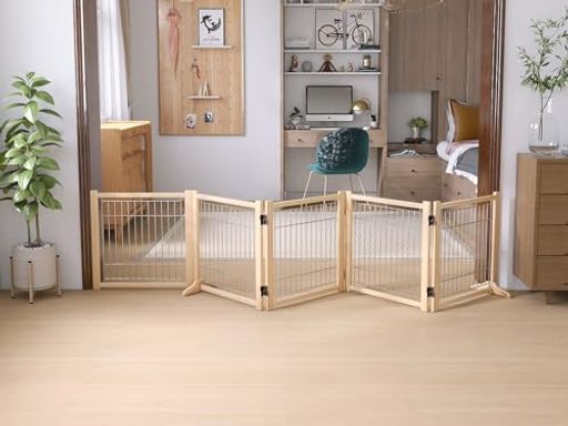 犬用 ペットゲーなペットフェンス、犬用ゲート 天然木色 、犬用フェンス、折り式バリア、ペット用家具フェンス 、安全柵 小型犬 中型犬 脱走防止 ガード 飛び出し防止 多頭飼い ペットガード