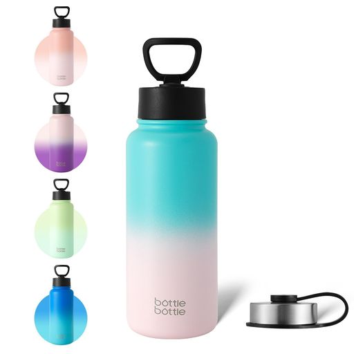 BOTTLE BOTTLE 1リットル 水筒 1L ステンレス ウォーターボトル 子供 直飲み ストロー付き 保温保冷 二重構造 真空断熱 持ち運び アウトドア 女の子 ブルー&ピンク