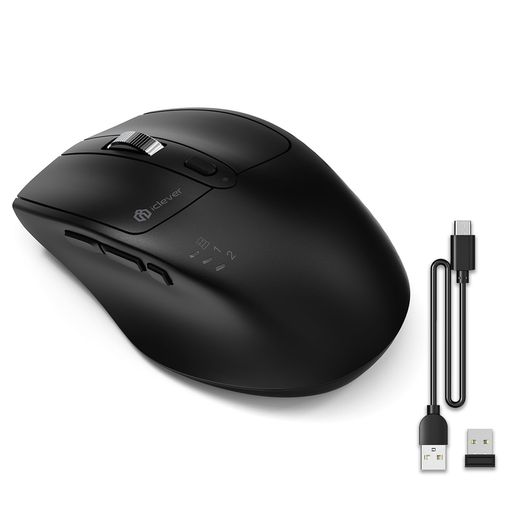 ICLEVERワイヤレスマウス無線マウスBLUETOOTHマウス無線TYPE-C充電式マウス静音デュアルモードマルチペアリング3台接続可能4段階DPI800/1200/1600/24007鍵ボタン