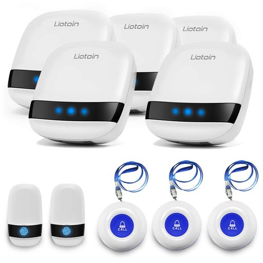 LIOTOIN 呼び出しベル ワイヤレス 介護 ナースコール 家庭用 介護 ブザー 呼び出しボタン 警報 システム 呼び鈴 看護 5受信機&5発信機