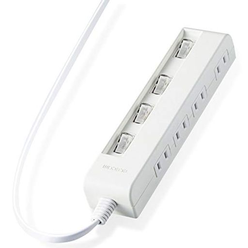 エレコム電源タップコンセント個別スイッチ省エネスイングプラグ横挿し4個口1mホワイトT-E5C-2410WH