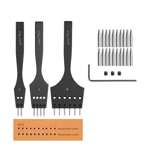 WUTA取り外し可能な丸目打ちレザーホールパンチレザークラフト穴あけ工具セットレースステッチラウンドホールパンチヨーロッパ目打ち第2世代4mm-(2+4+6)