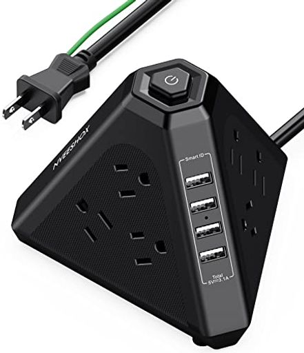 電源タップ USB コンセント 雷ガード 延長コード 2M タワー型電源タップ 三角タップ 9個AC口 4個USBポート NVEESHOX テーブルタップ OAタップ たこあしコンセント 過負荷保護 安全保護機能 PSE認証品 自宅用 会社用 ブラック その1