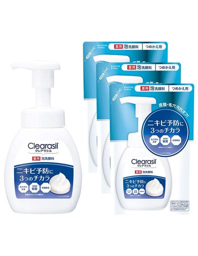 【医薬部外品】クレアラシル ニキビ 対策 薬用 泡 洗顔 フォーム 10X 本体 200ML + 詰替 180ML 3個 【医薬部外品】クレアラシル ニキビ 対策 薬用 泡 洗顔 フォーム 10X 本体 200ML + 詰替 180ML 3個