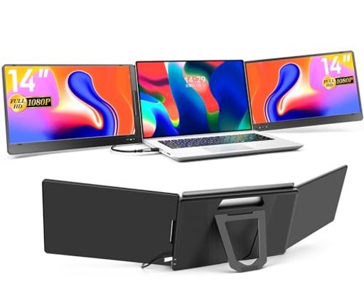KOGODA トリプルモニター 14インチ モバイルデュアルモニター 3画面ディスプレイ Type-C/USB 2.0対応 11.6~15.6インチノートパソコン用 180°回転 折りたたみ式 デュアルディスプレイ ケーブル一本…