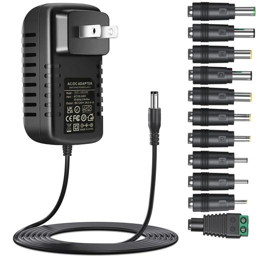 汎用12V3AACアダプターDC12Vパワーサプライー1A2A3A対応11種変換ジャックLEDテープライト 監視カメラ モニターなお給電用電源アダプター充電器交換用インバーター変換アダプター12VAC-DC安…